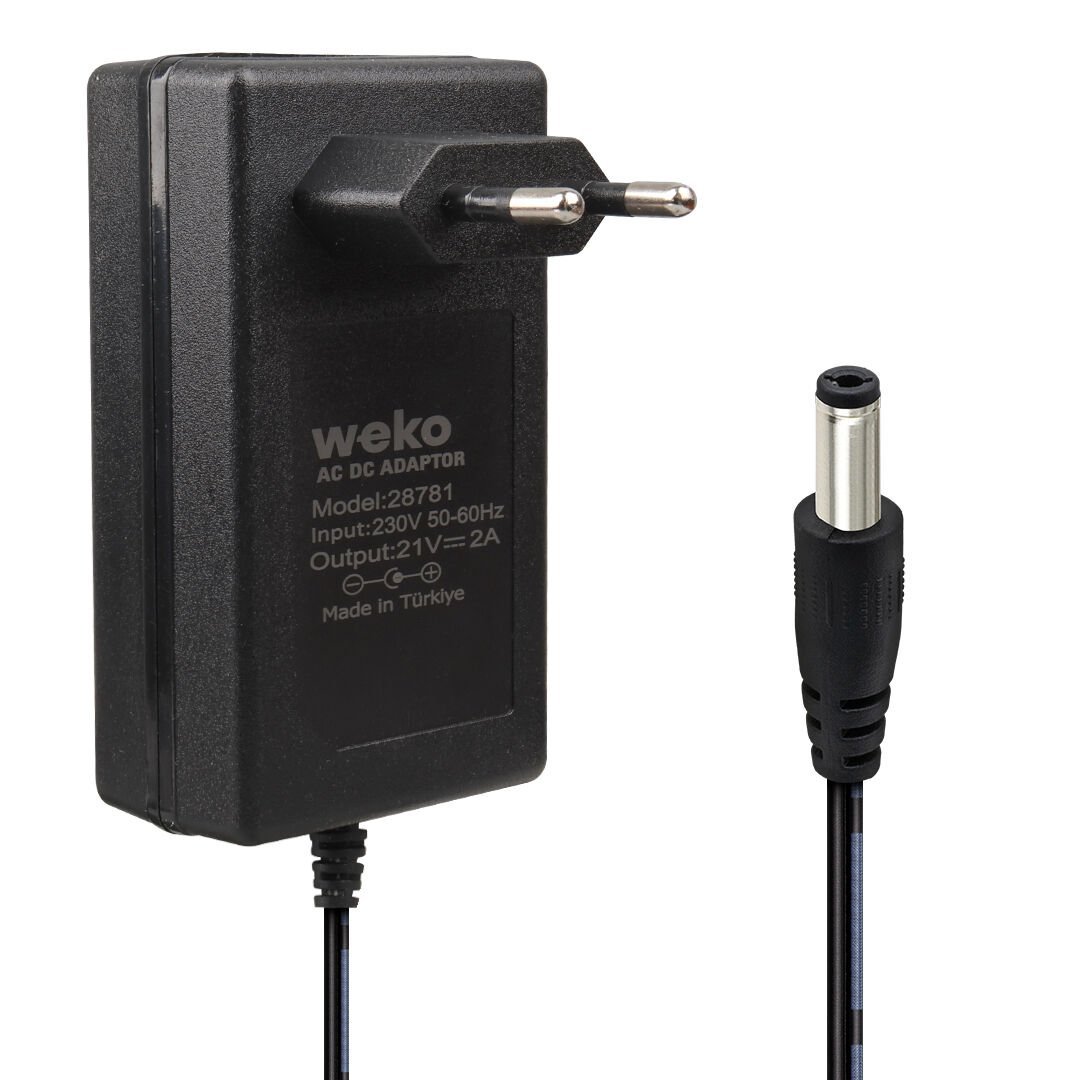 WEKO 21 VOLT - 2 AMPER 5.5*2.5 UÇLU KIRMIZI YEŞİL LEDLİ PRİZ TİPİ ŞARJLI MATKAP ADAPTÖRÜ